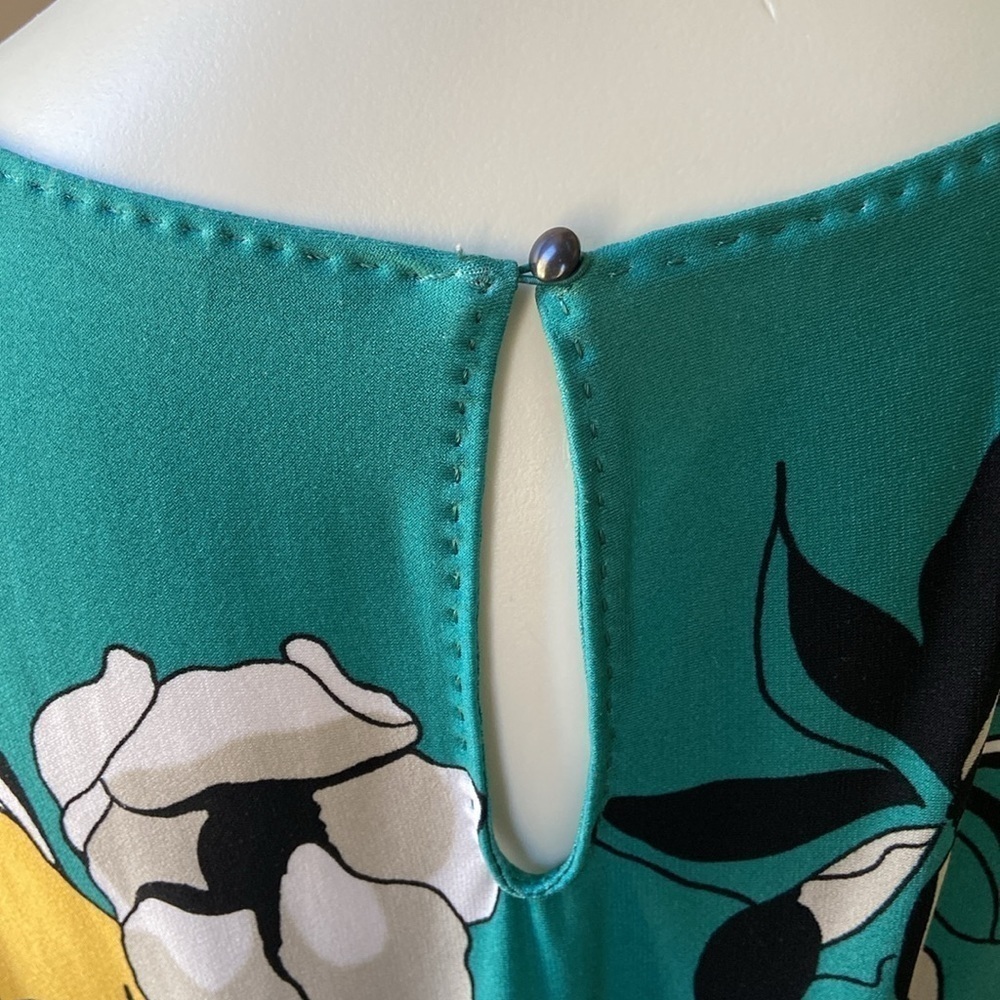Tahari Sleeveless Teal Floral Art Deco Midi Dress Stretchy Retro Plus Size - Picture 5 of 10